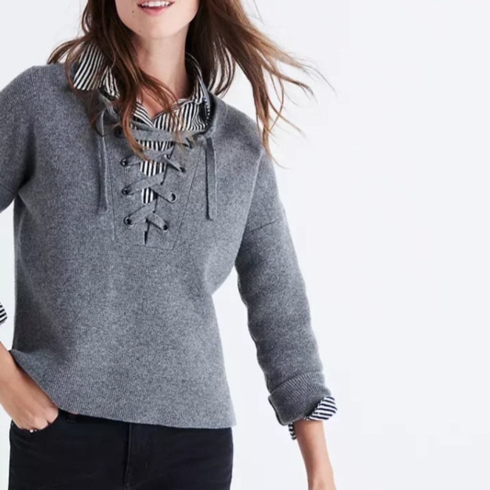 MADEWELL Merino Wool Lace Up Pullover Sweater—SZ S